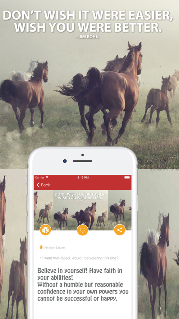 Inspirational & Motivational Quotes For Motivation - A mobile phone displaying a motivational quote from Jim Rohn with a background of wild horses.