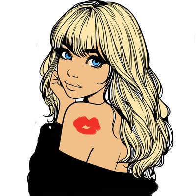 realistic girl with bangs looking over her shoulder