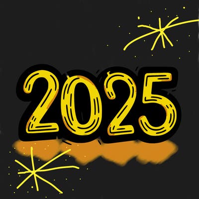 one line scrawled numbers sketch design “2025”