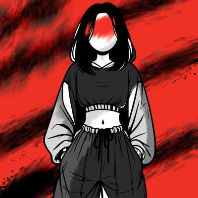 realistic girl faceless with baggy pants and a crop top