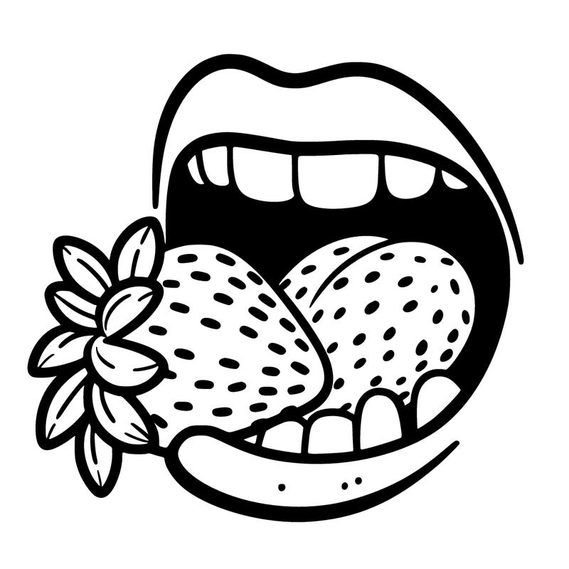 mouth eating a strawberry