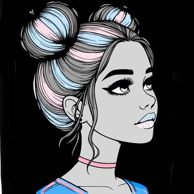 realistic girl with buns on the top of her head