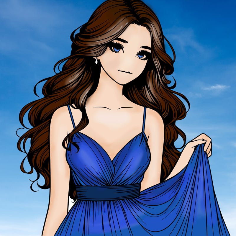 realistic girl in flowy silky prom dress