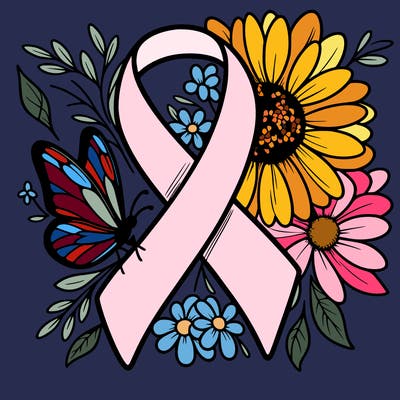 cancer awareness symbol with flowers and butterflies