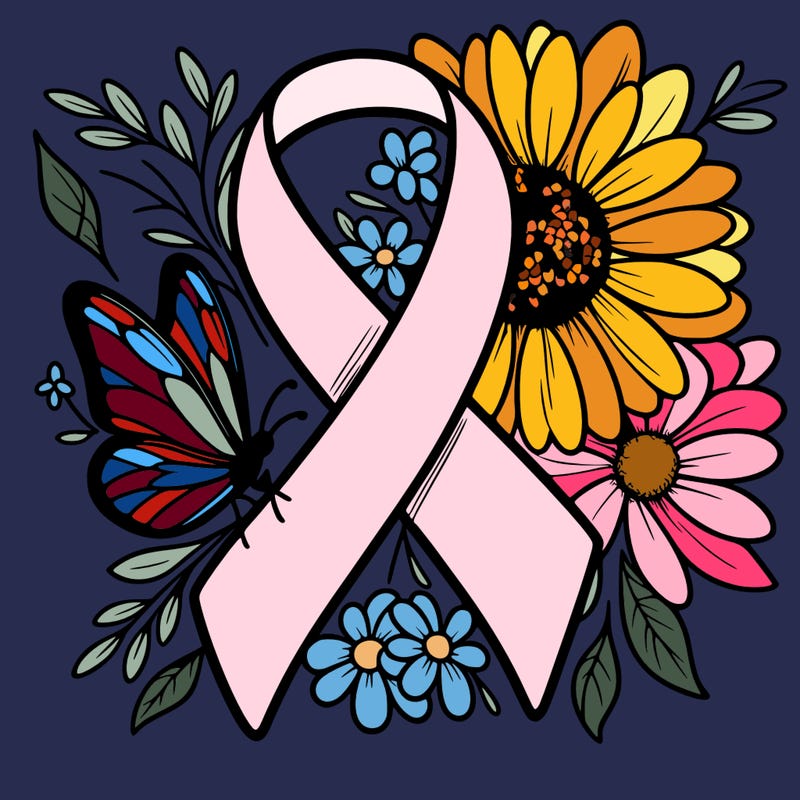 cancer awareness symbol with flowers and butterflies