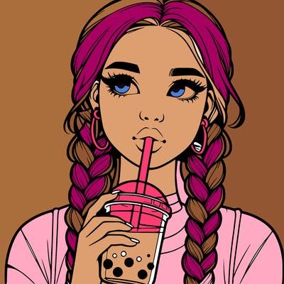 realistic girl with braided hair drinking boba