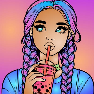 realistic girl with braided hair drinking boba