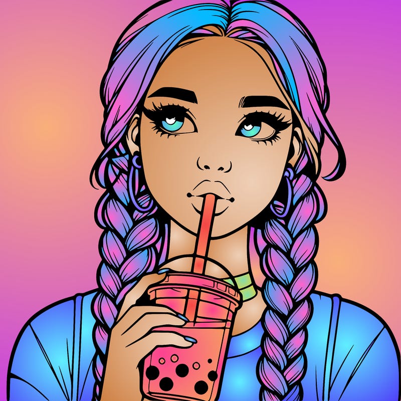 realistic girl with braided hair drinking boba