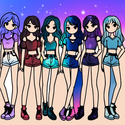 a group of girls wearing crop tops and shorts