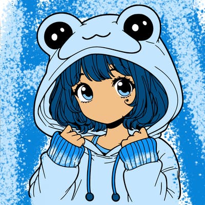 a cute teenage girl wearing a frog hoodie