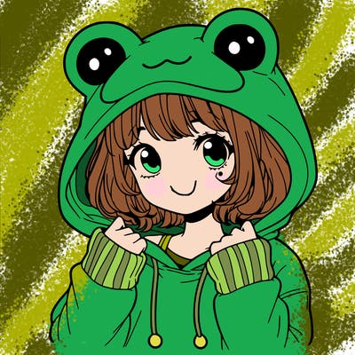 a cute teenage girl wearing a frog hoodie
