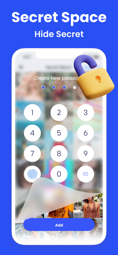 Clean Master: Clean Storage - Pantalla de smartphone mostrando la entrada de un código de acceso numérico para la función Secret Space para ocultar fotos privadas.