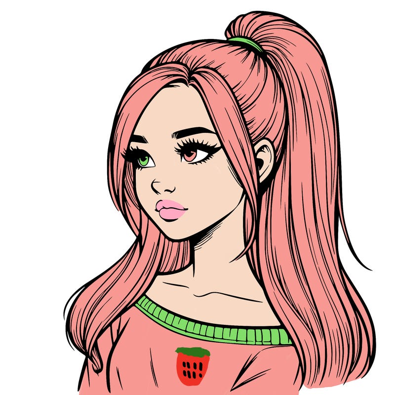 realistic girl with a high ponytail