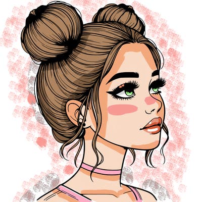 realistic girl with buns on the top of her head