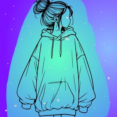 realistic girl with a oversized sweatshirt on and a bun