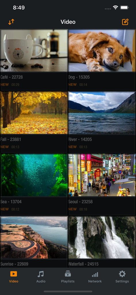 Azul - Video Player for iPhone - Azul Video Player app library view showing a grid of videos with thumbnails