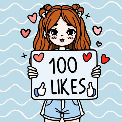 girl holding a sign saying 100 likes