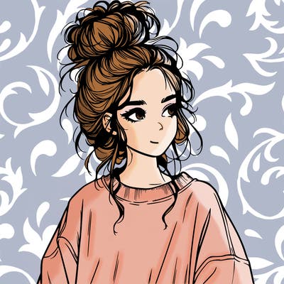 realistic girl with messy bun and oversized clothing