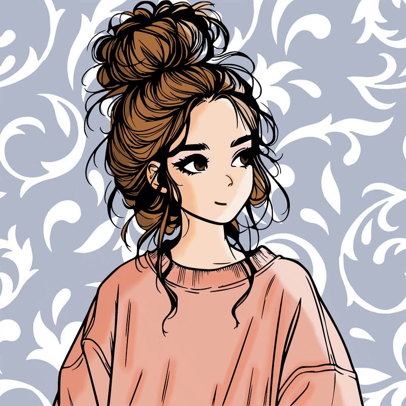 realistic girl with messy bun and oversized clothing