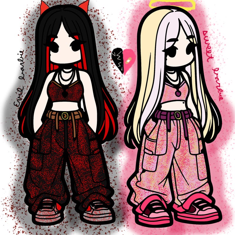 girl in baggy pants crop top and long hair