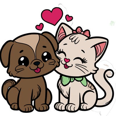 cat with a dog and in love