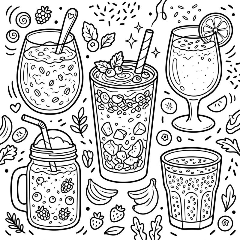 Brighten your morning with our delightful Breakfast Smoothies coloring page, perfect for young artists! Kids can explore a variety of healthy, fruity drinks and ingredients, sparking creativity and fun.