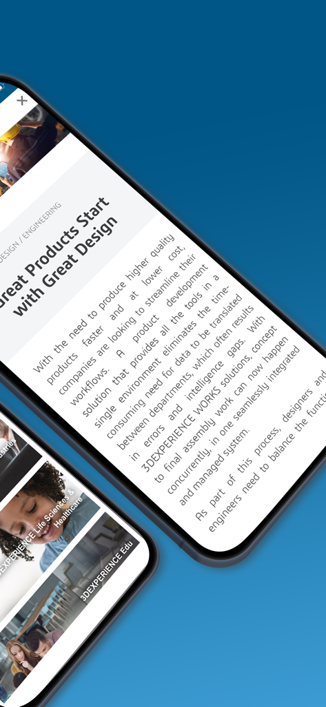 3DSwym - 3DSwymアプリ内で製品設計およびエンジニアリング情報を示すモバイル画面