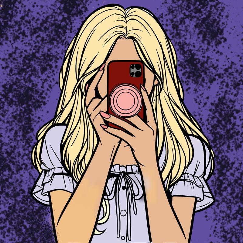 a realistic girl holding her phone taking pictures