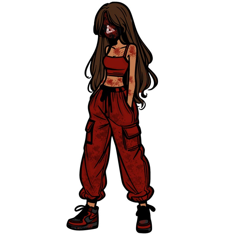 girl in baggy pants crop top and long hair