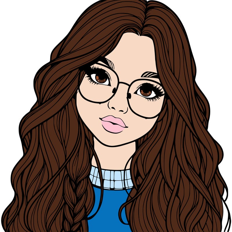 girl with long hair and freckles and glasses realistic