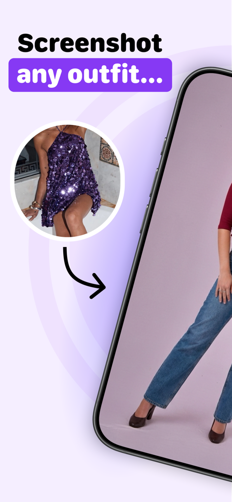 The ButtonUp app interface demonstrating the ability to screenshot any outfit for an instant virtual try-on