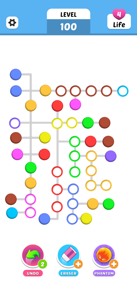 Color Dots! - Gameplay screenshot of Color Dots puzzle game at level 100 with colorful dots and sorting paths