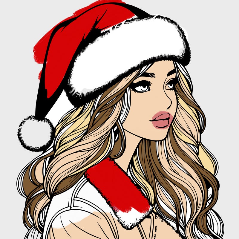 realistic girl in santa hat