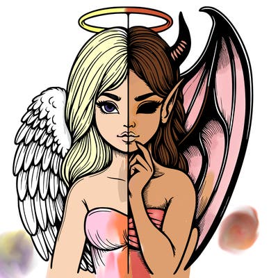 realistic angel half demon