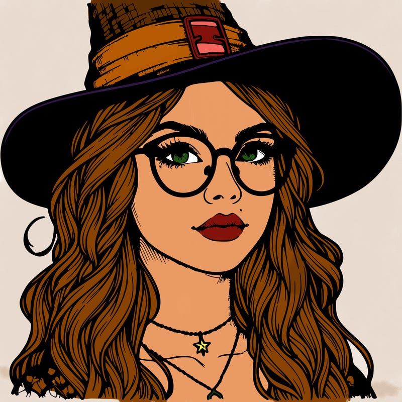 a witch with glasses realistic