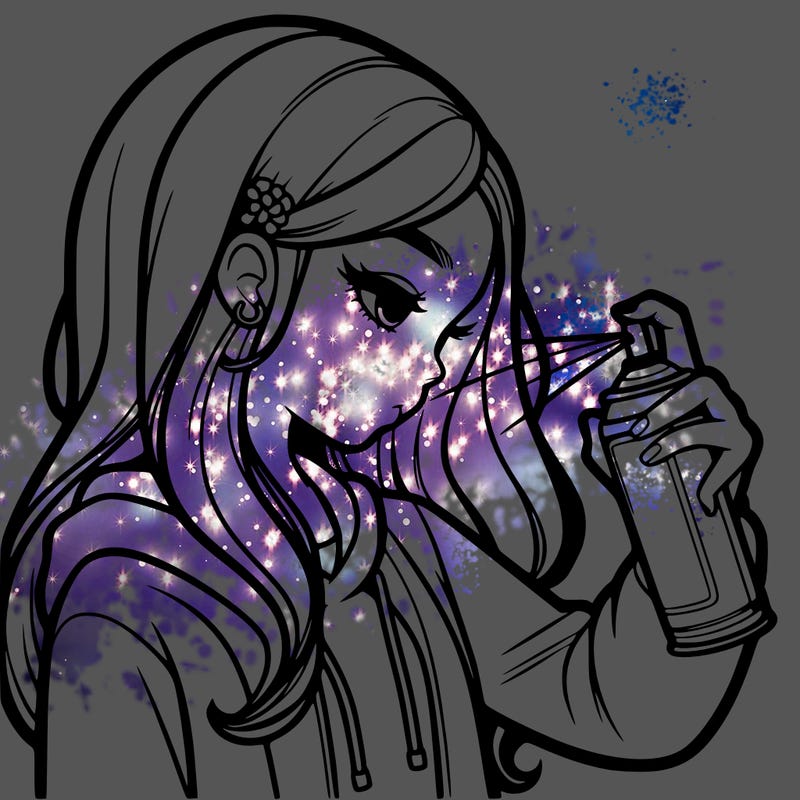 a realistic girl spray painting