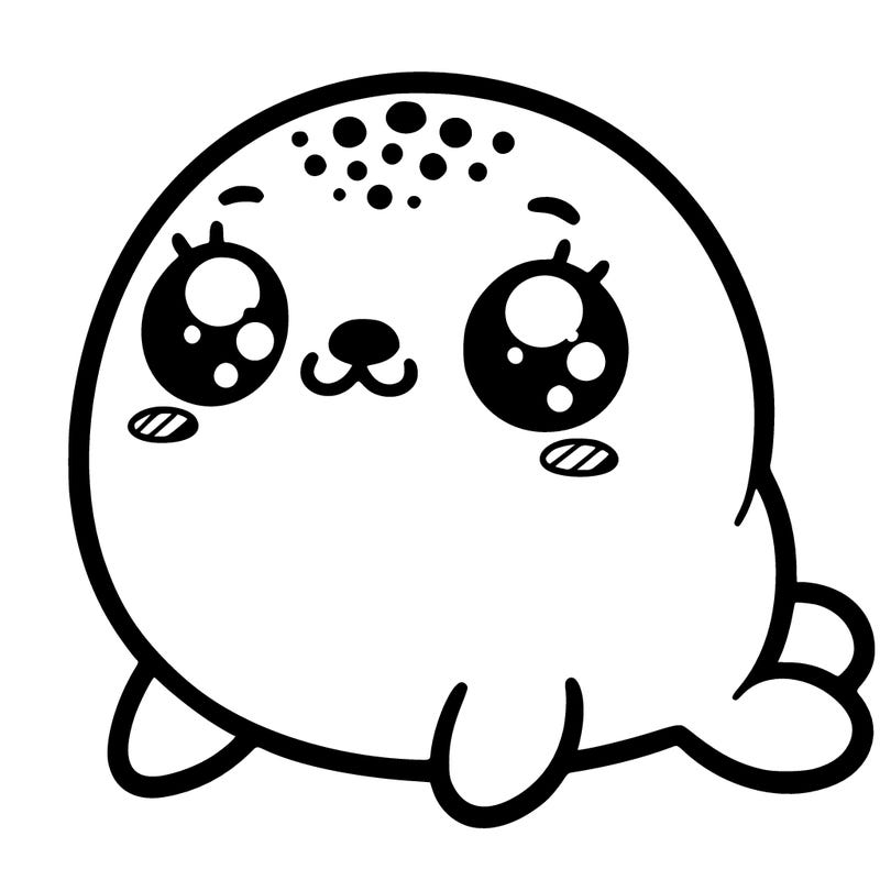 kawaii seal: with a fluffy round body and big eyes