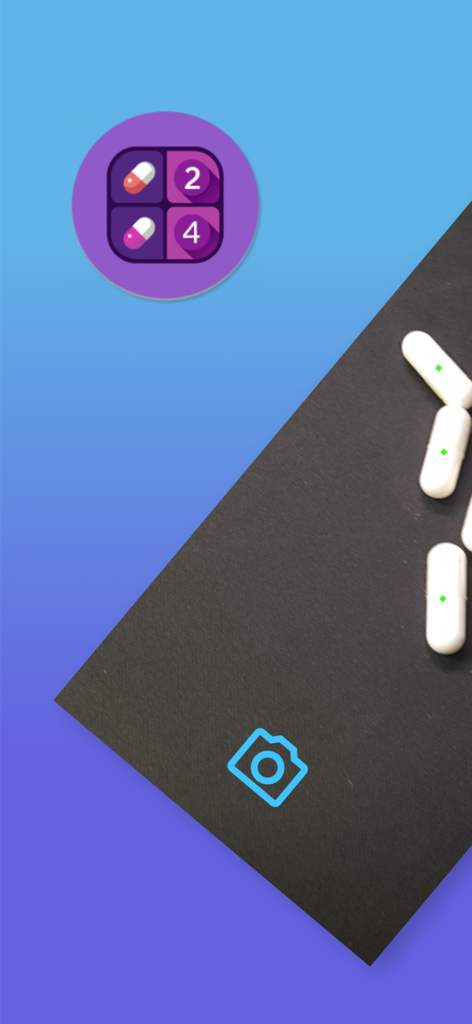 Pill Counter New - Pill Counter New app interface showing real-time AI detection of white pill capsules on a dark surface