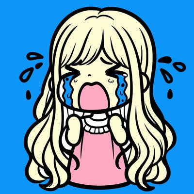 a girl crying with long hair