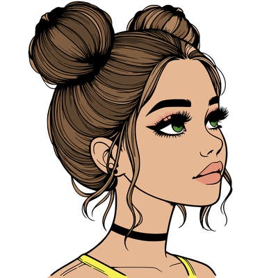 realistic girl with buns on the top of her head