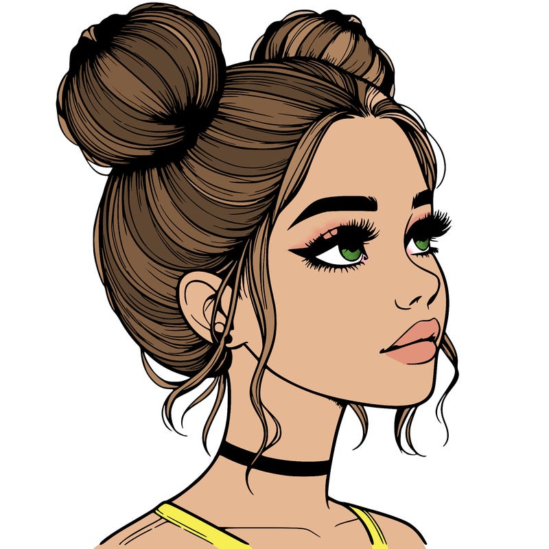realistic girl with buns on the top of her head