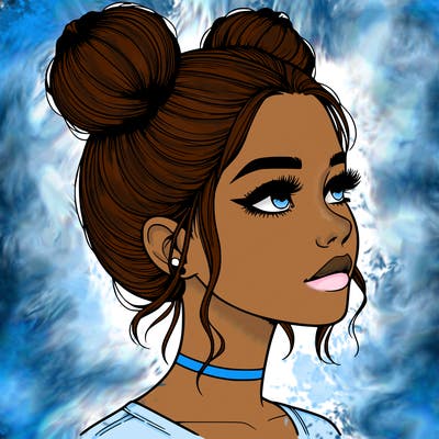realistic girl with buns on the top of her head