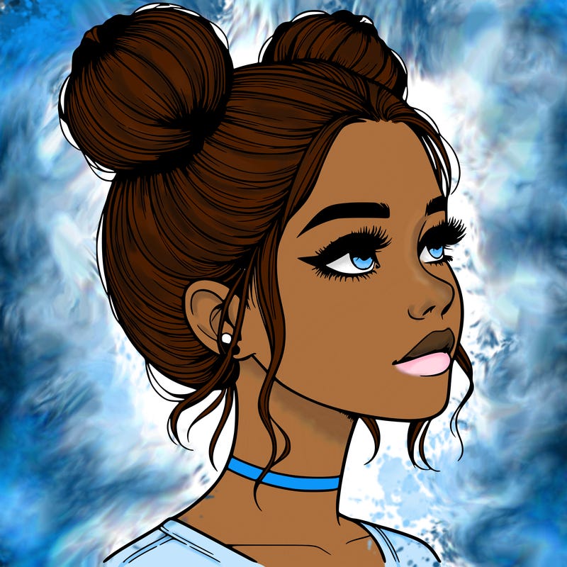 realistic girl with buns on the top of her head