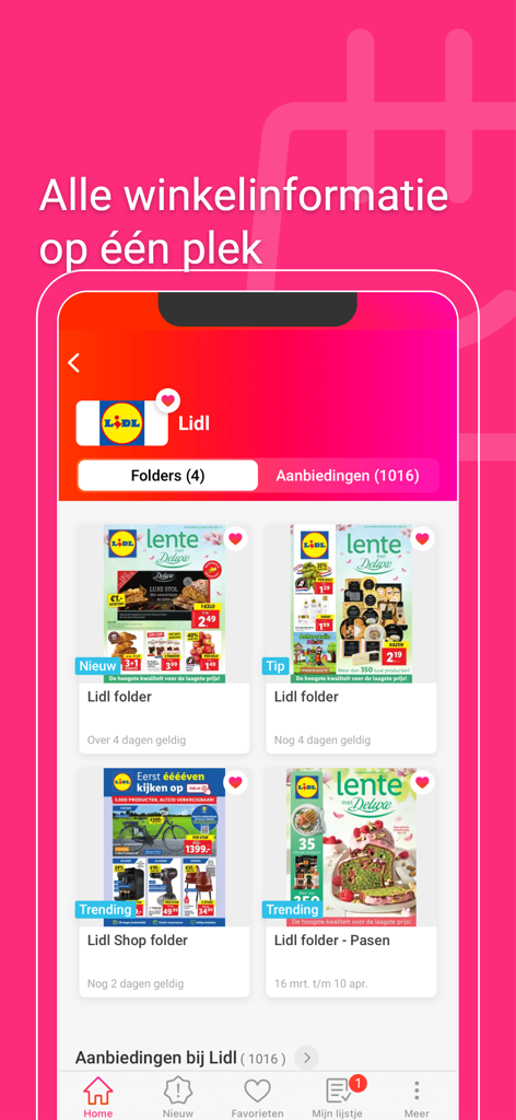 Folderz app interface displaying digital flyers and weekly ads for Lidl store