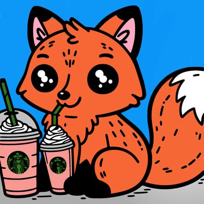 fox with a starbucks pink drink