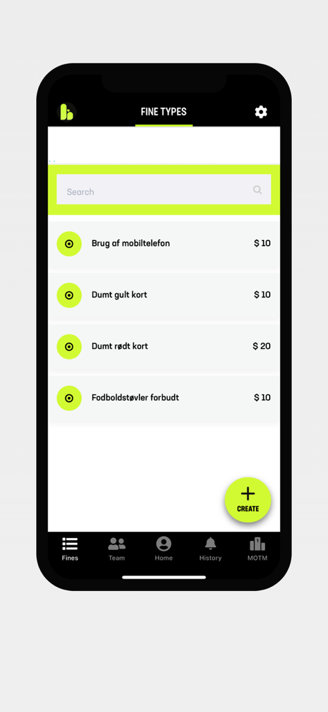 Teambox - Teamboxアプリ内のカスタマイズ可能なスポーツチームの罰金リスト。イエローカードのペナルティを含む