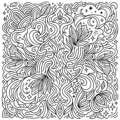 Explore a world of mesmerizing details with this intricate line art pattern coloring page, specifically crafted to engage and challenge teen artists. Immerse yourself in complex swirls, organic shapes, and celestial accents, providing hours of creative enjoyment and stress relief.
