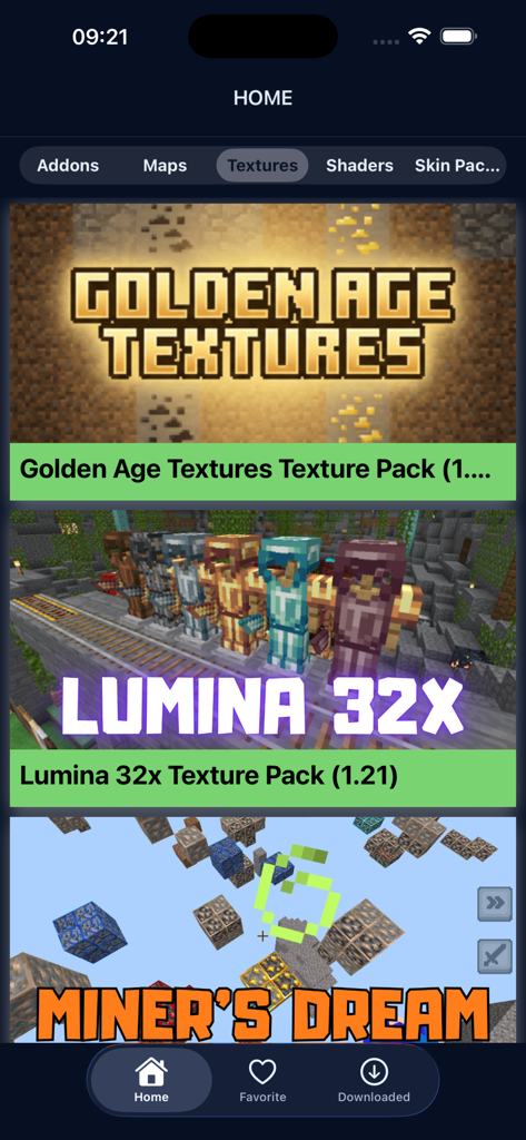 Minecraft texture packs selection screen featuring Golden Age and Lumina textures