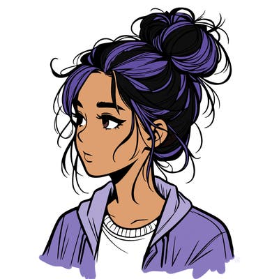 realistic teenage girl with a messy bun