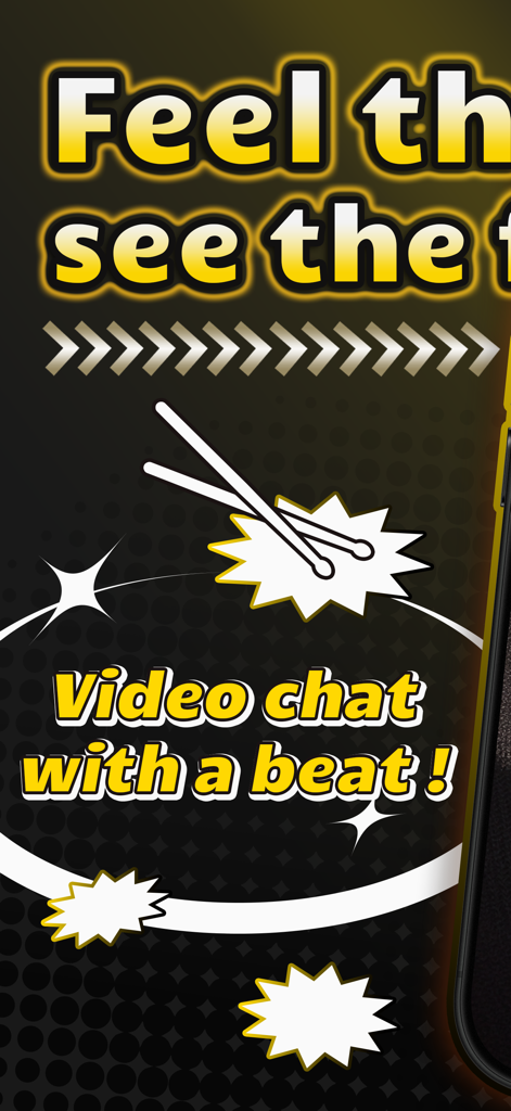 Promotional graphic for the Dark percussion app with the slogan video chat with a beat